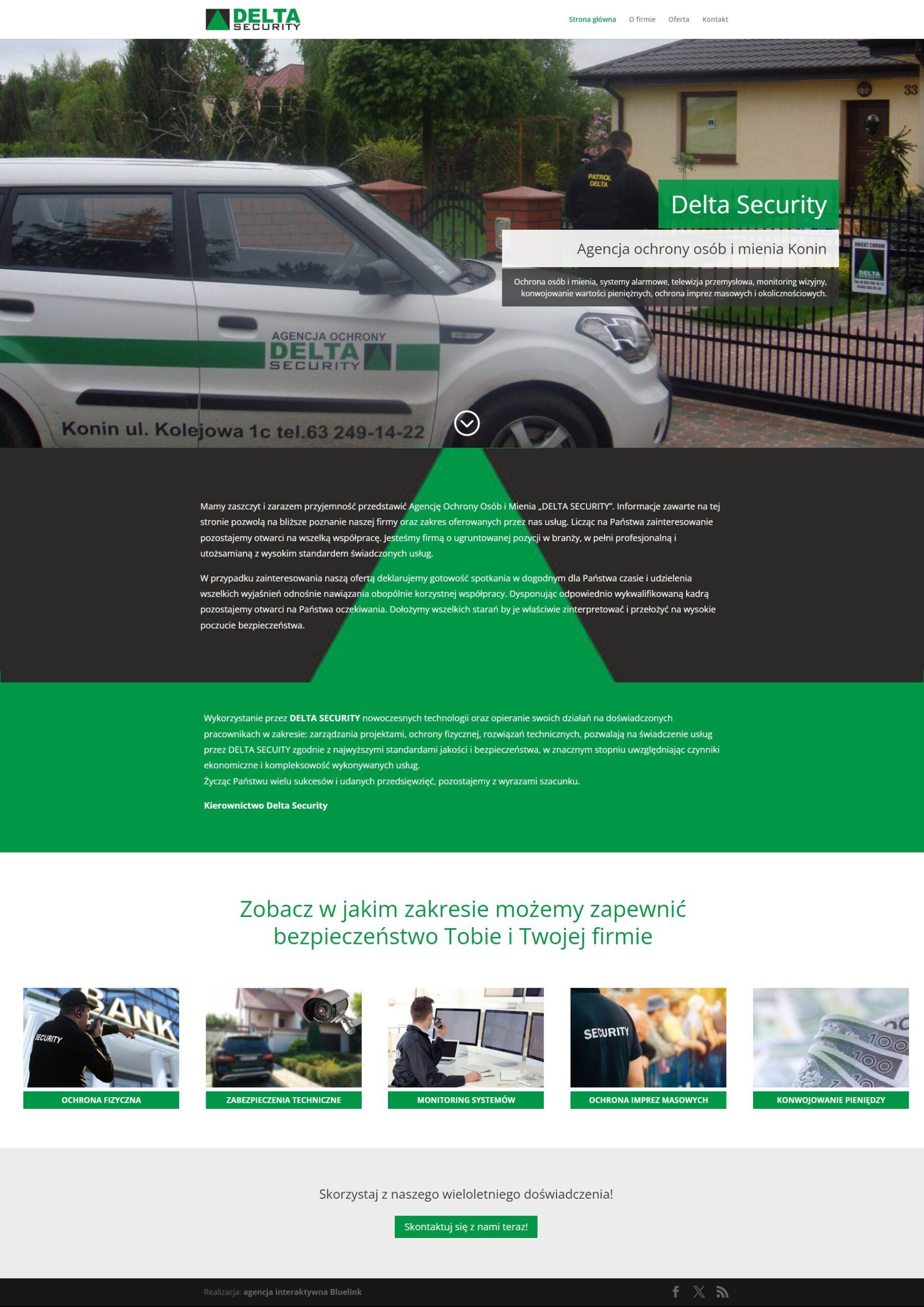 Zrzut ekranu strony internetowej firmy Delta Security