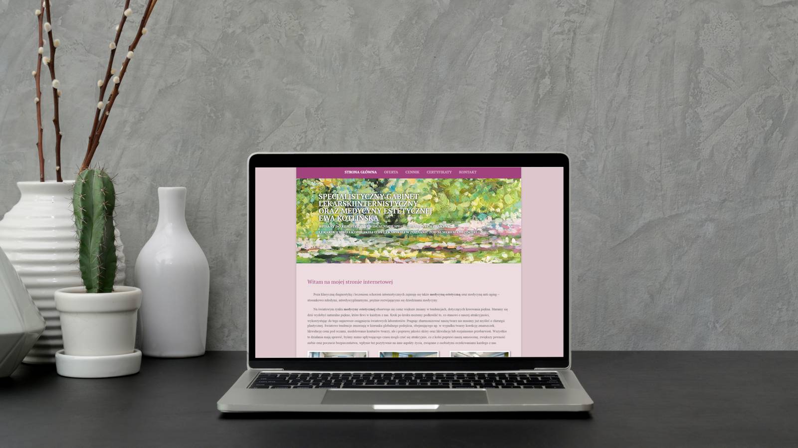 Wizualizacja projektu strony internetowej firmy Gabinetu medycyny estetycznej dr Ewy Kotlińskiej