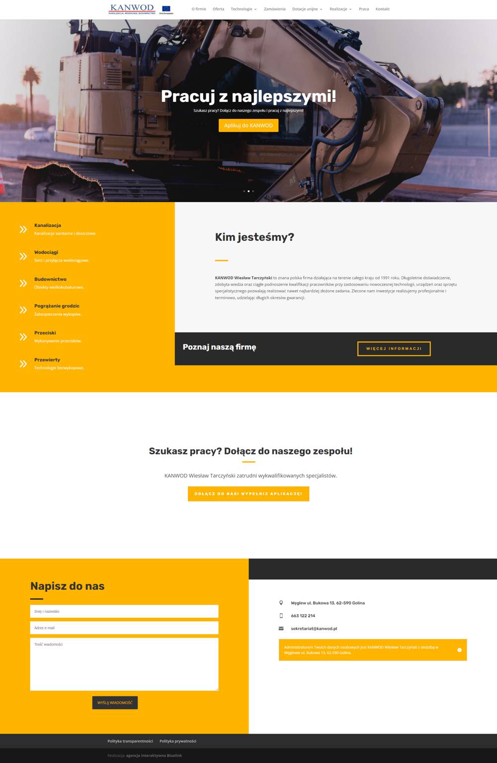 Realizacje strona główna (Kanwod) Zrzut ekranu strony internetowej firmy Kanwod - strona główna